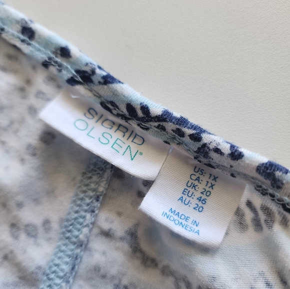 🔴4/30$🔴 Sigrid Olsen white and blue Paisley patterns quarter sleeves tee, 1X - Picture 5 of 9